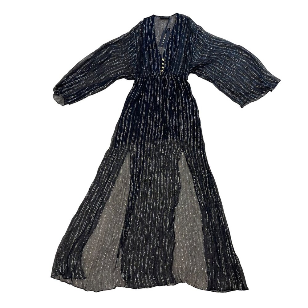 Dundas Silk Lurex Stripe Dress Women's Size XXS/XS (Italy 38) Flowing Kaftan NEW